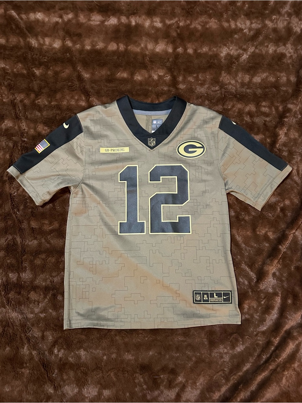 Nike NFL On Field Green Bay Packers Aaron Rodgers Salute to Service Jersey